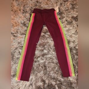 PINK Victoria's Secret Burgundy Leggings with Neon Stripes